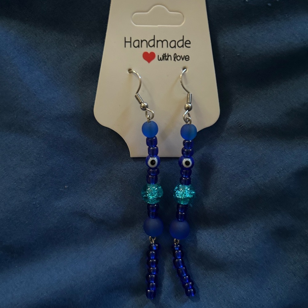 Handmade Blue Beaded Earrings
